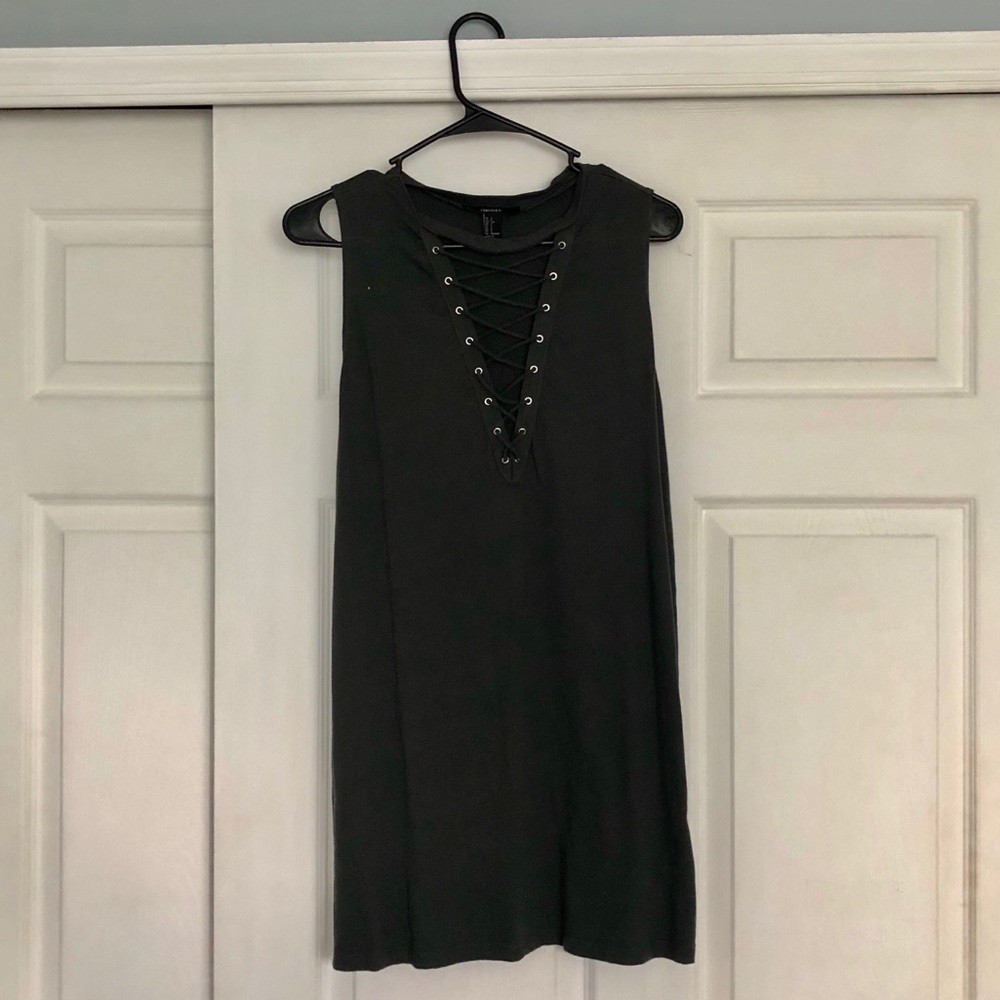 Gray criss-cross dress!